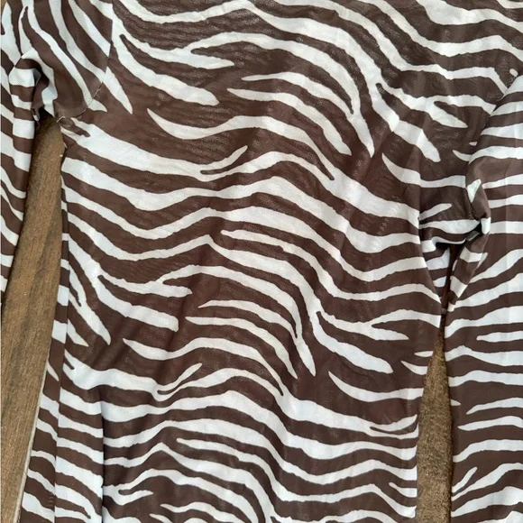 STAUD Brown and White Zebra Long Sleeve Dress - Picture 2 of 6
